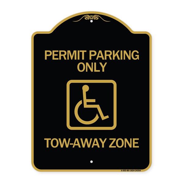 Signmission Accessible Permit Parking Tow-Away Zone, Black & Gold Aluminum Sign, 18" x 24", BG-1824-24354 A-DES-BG-1824-24354 - main